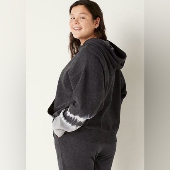 Victoria’s Secret PINK “Campus Charcoal Dip Dye” Tie-Dye Hooded Sweatshirt XXL - Picture 2 of 15